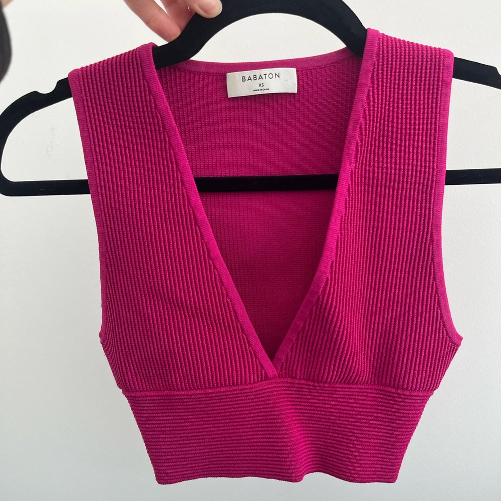Aritzia Babaton Pink Ribbed Knit Crop Top